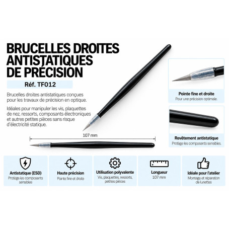Brucelles droites antistatiques de précision (tf012)